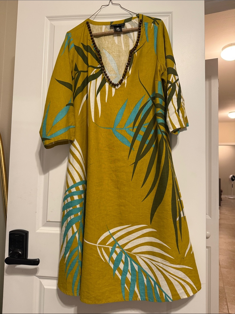 Ashley Stewart Mustard Palm-Print Swim Coverup with Teal & White Leaves